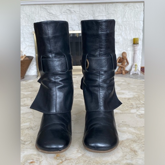John Fluevog Soprano Inge Black Leather Boots Heels - Picture 5 of 13